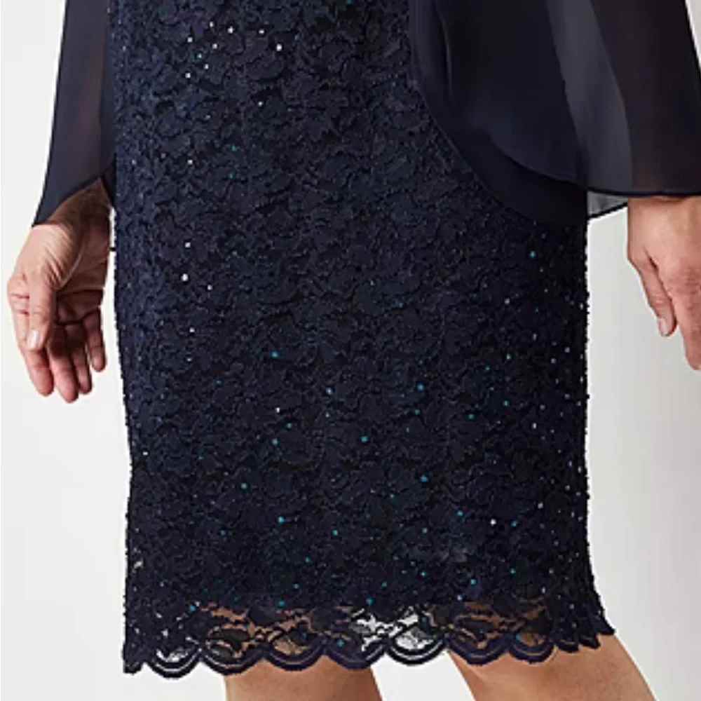 Women’s Formal Dress Plus Size 22W Connected Apparel Navy Sequined Lace Cocktail